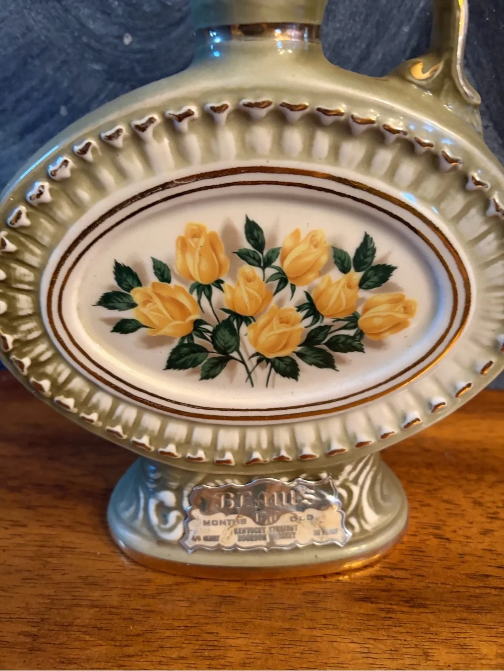 Vintage Decorative Floral  Bottle Pitcher - Yellow Roses